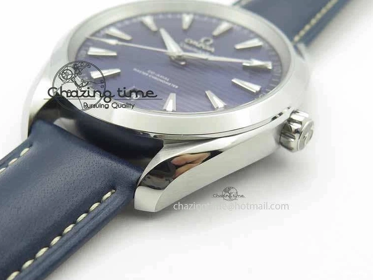 0126 Affordable 2017 Aqua Terra SS XF Best Edition Blue Textured Dial On Blue Leather Strap A 8159